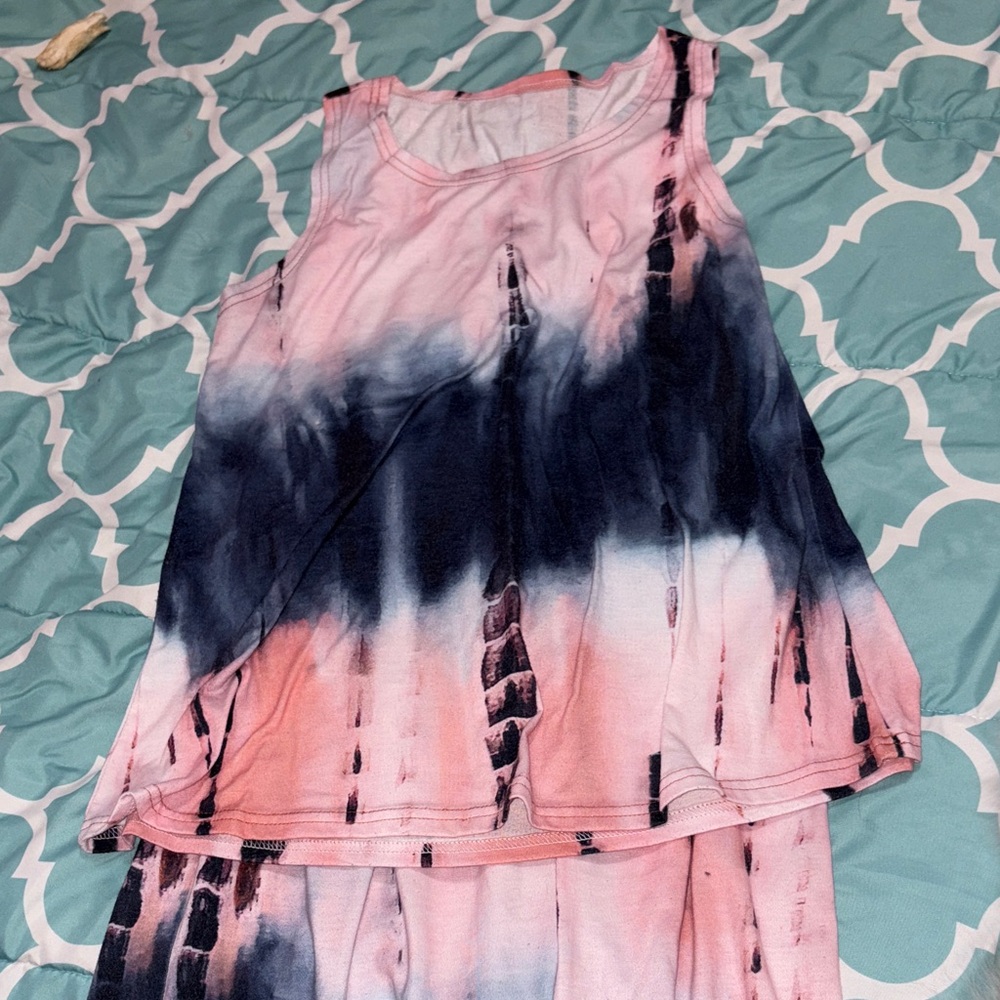 Pink and Black Tie-Dye Women's Tank Top and shorts